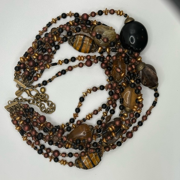 Chicos multi beaded bib, choker necklace, and brown, black brass colors - Picture 12 of 12